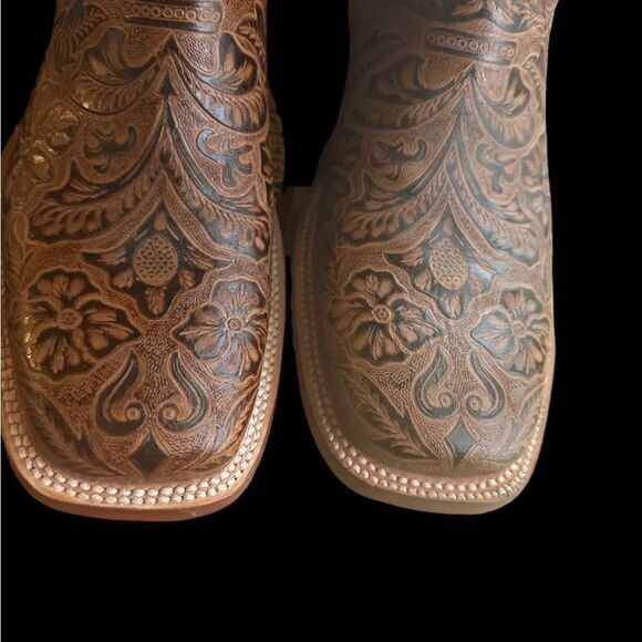 Leather Tanner Mark Hand Tooled Western Boot Broad Square Toe Men 8/Women - Picture 10 of 16